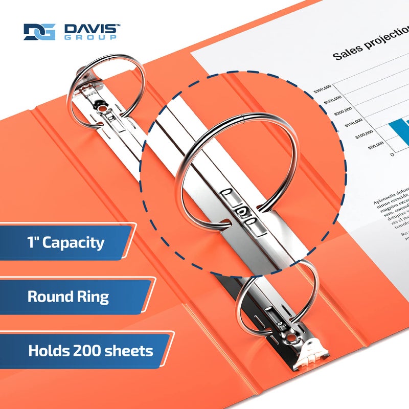 Davis Group Easyview Premium 3-Ring Binders with Clear-View Covers and Round Rings, Binders for School or Office, 1 Inch, Pack of 6, Orange - Image 2